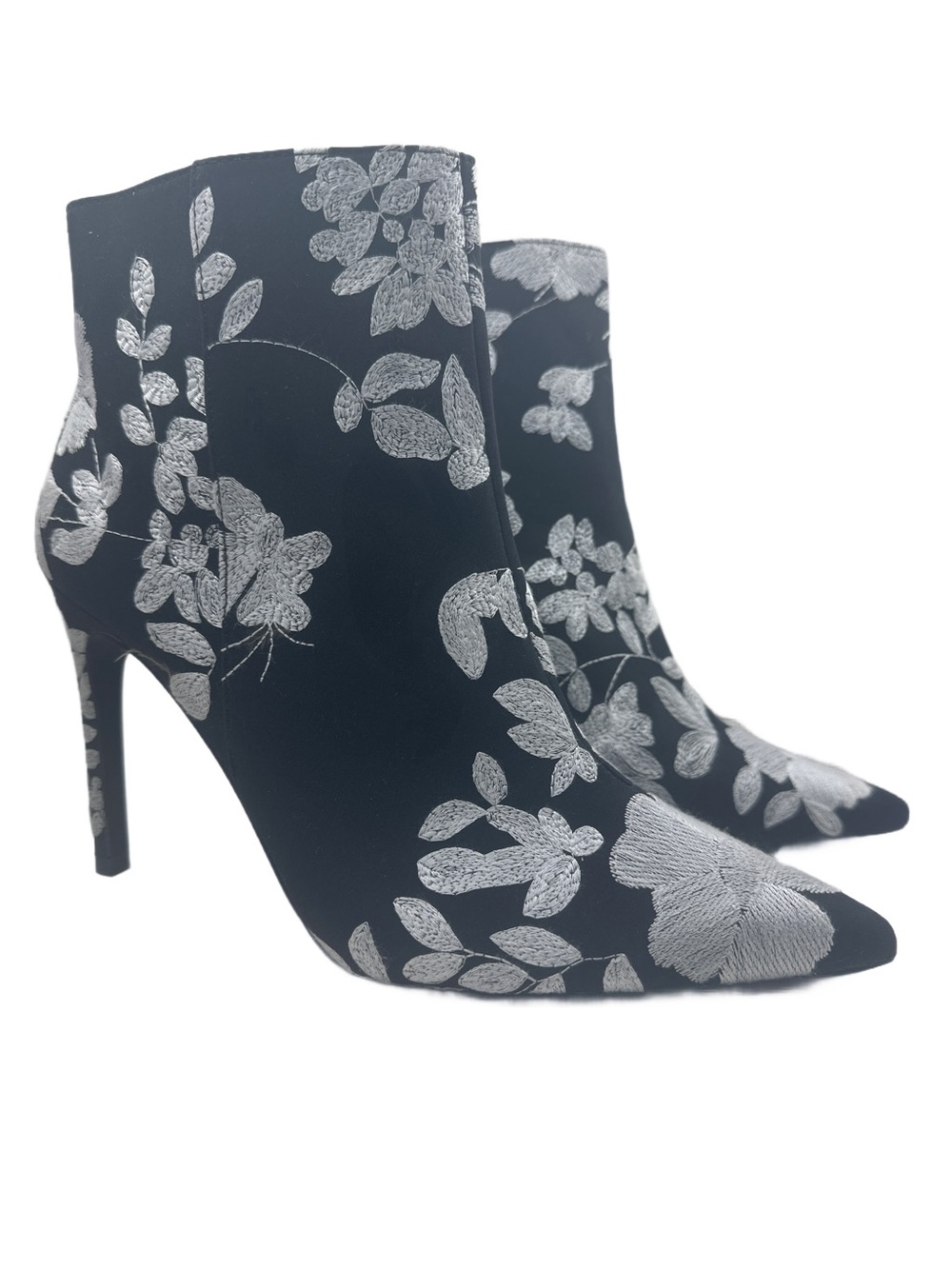 Zara TRF Black Silver Floral Embroidered Pointed Toe Boots EU 42 appro US 11
